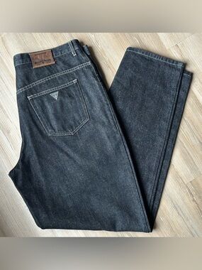 Vintage 90s Guess Pascal 075 Loose Fit Tapered Leg Jeans Black 38x34